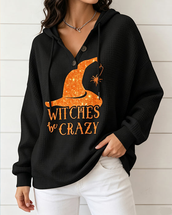 V‑Ausschnitt Gedruckter Kapuzenpullover Mit Kordelzug