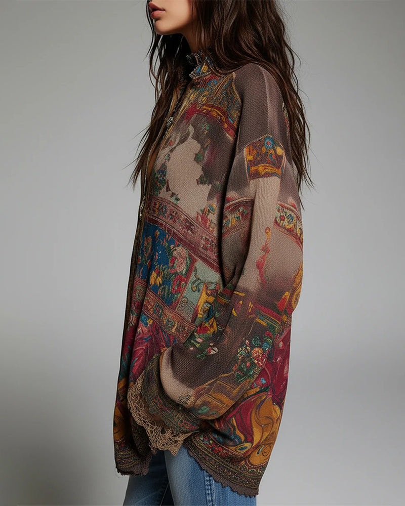 Bluse mit Spitzeneinsätzen und Blumenprint