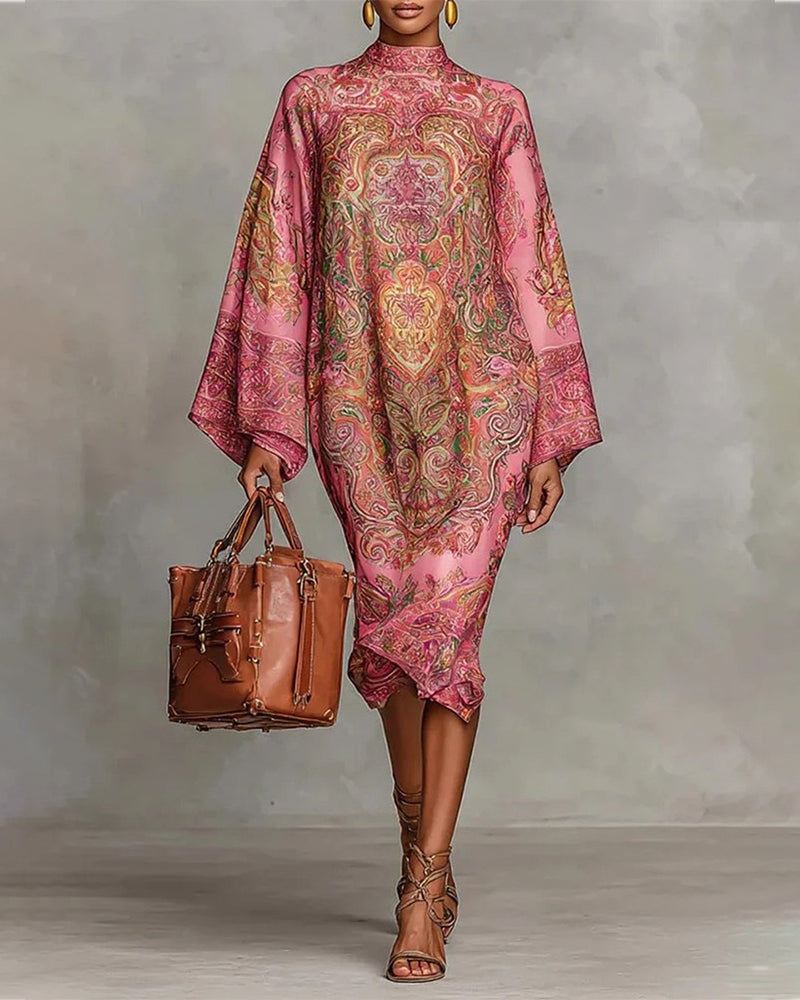 Hochgeschlossenes Kleid mit Vintage-Print