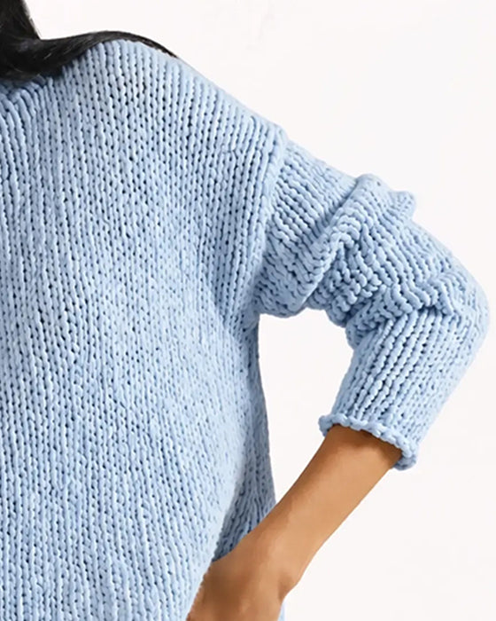 Pullover Rundhals Kurz Langarm Einfarbig