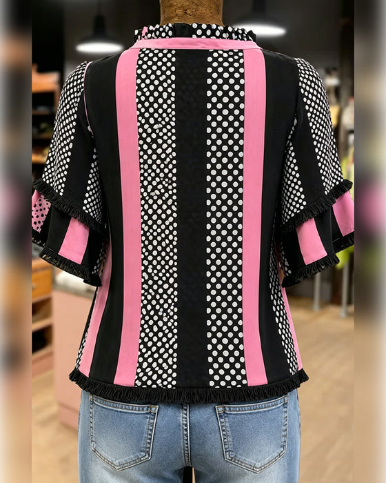 Hemd Pünktchen Kontrast Patchwork Rüsche