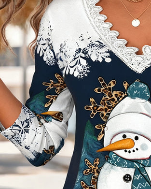 Top mit Spitzeneinsatz und Pinguinprint