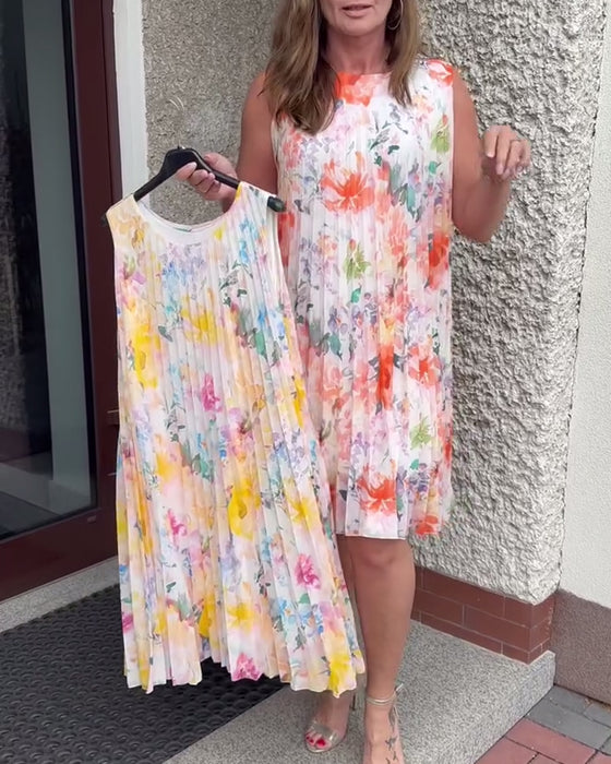 Kleid Ärmellos Plissiert Blumen
