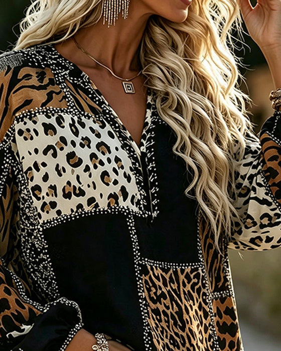Bluse Leopard Farbblock