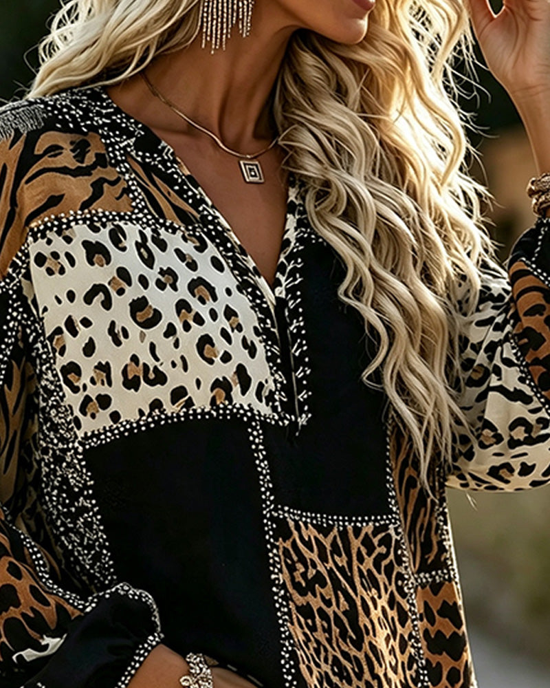 Bluse Leopard Farbblock