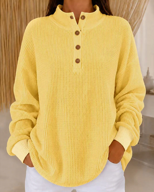 Top Mock Neck Waffel Geknöpft