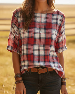 Blusen Rundhals Tartan