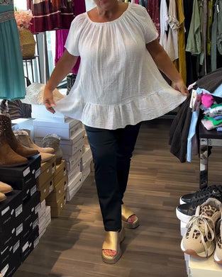 Bluse Rundhals Gerafft Locker Uni
