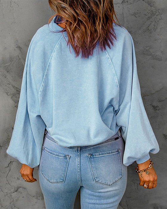 Sweatshirt Revers Knopf Einfarbig