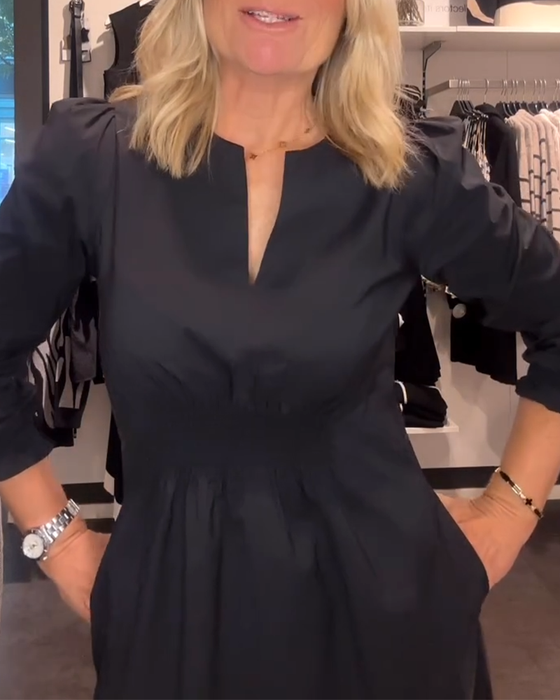 A-Linien-Kleid Mit Puffärmeln Und Tailliertem Schnitt