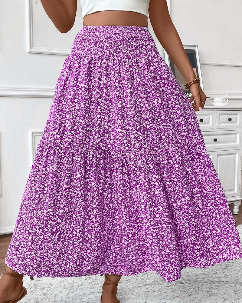 Rock Lagert Kleiner Blumenprint A-Linie Lang