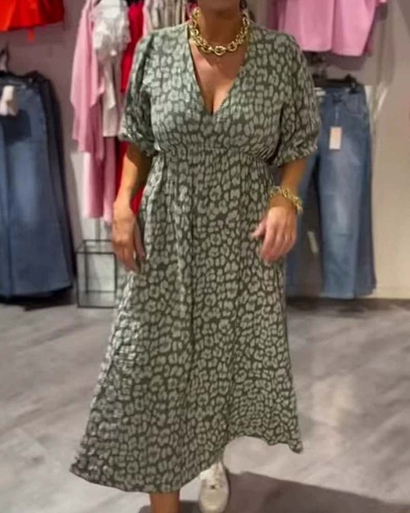 Kleid Damen V-Ausschnitt Druck