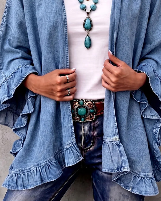 Mantel Denim Rüsche Locker