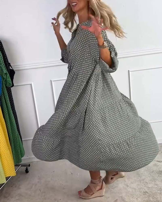 Kleid Halbarm Gepunktet Lockerer Schnitt