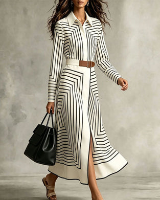 Kleid Geometrisch Gestreift Hemd
