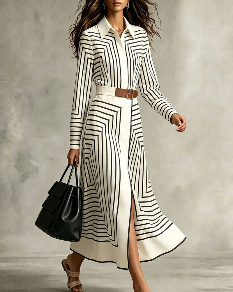 Kleid Geometrisch Gestreift Hemd