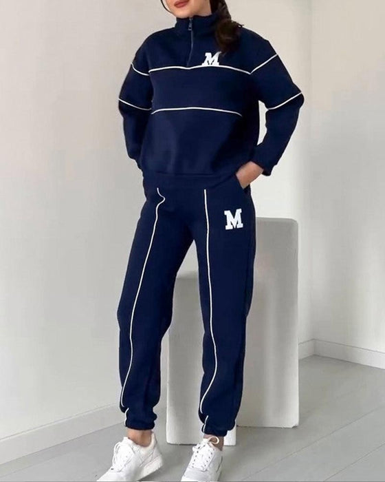 Zweiteiliges Set Damen Casual Buchstabe M Langarm