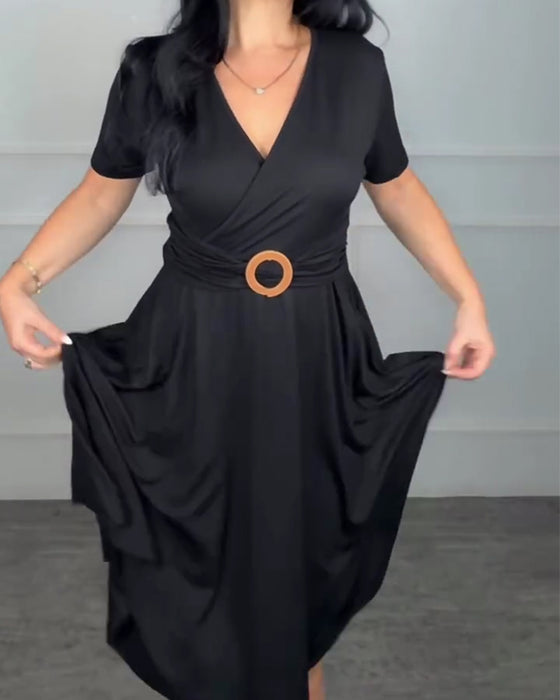 Kleid V-Ausschnitt Wickel Taille A-Linie