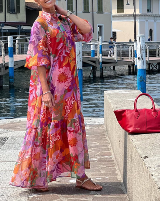 Kleid bunt bedruckt Laternenärmel locker
