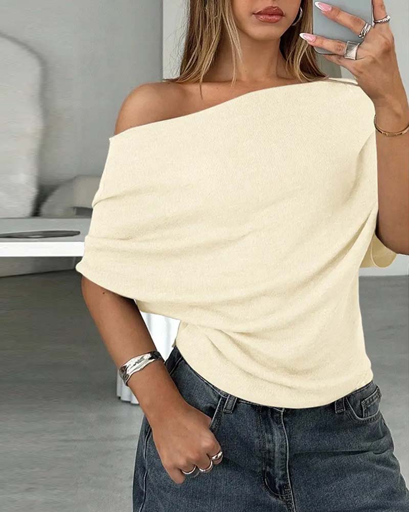 Bluse Fledermausärmel Off-Shoulder Einfarbig