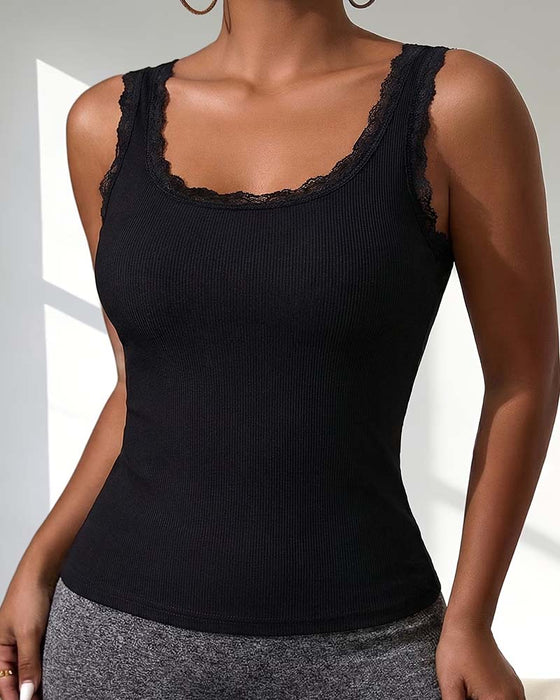 Tank Top Gepolstert Spitze Besatz