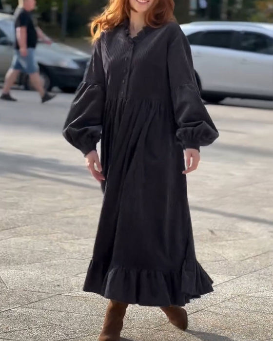 Kleid V-Ausschnitt Rüsche Plissiert Maxi