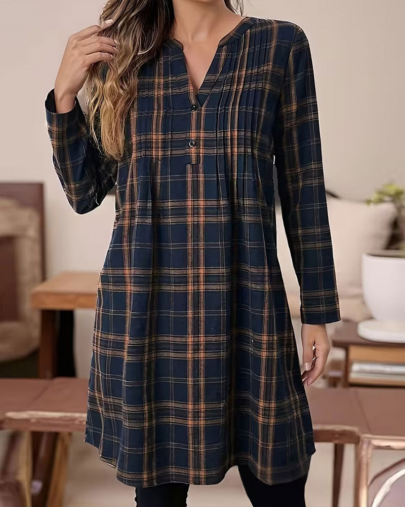Kleid Karomuster Langarm A-Linie