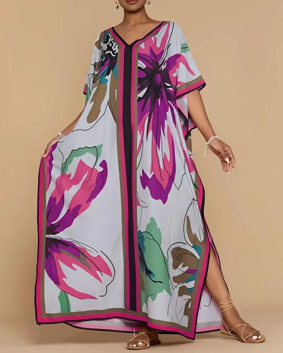 Kleid V-Ausschnitt Locker Druck Resort Cover-Up