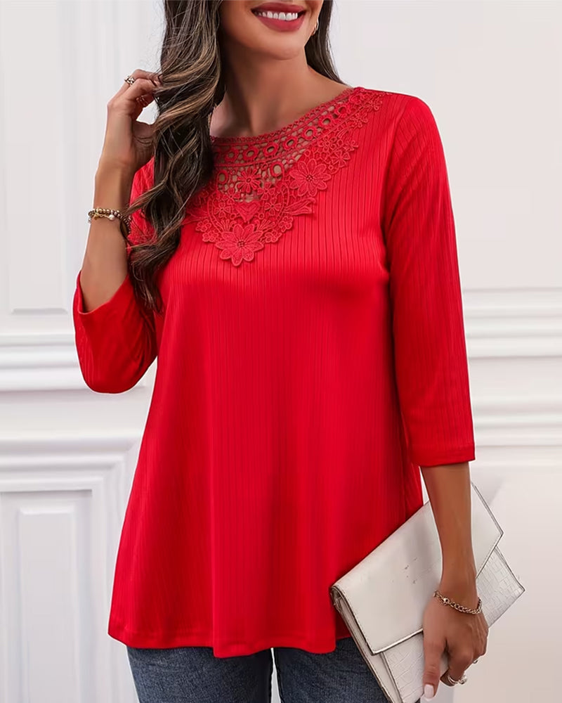 Top Uni-Farbe langarm elegant Patchwork