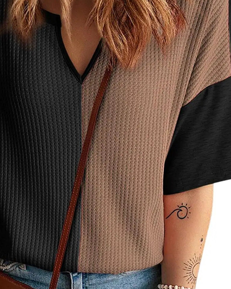 T-Shirt Colorblock Waffelstrick