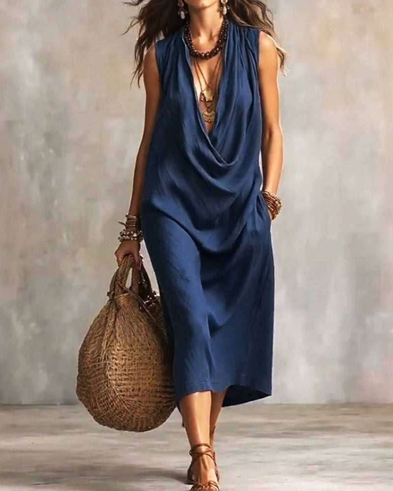 Kleid Ärmellos V-Ausschnitt Mode