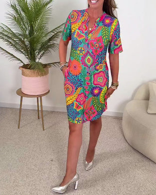 Kleid Mode Kurzarm Blumen Druck