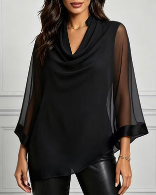 Bluse Mock Neck Unregelmäßig Uni Sheer