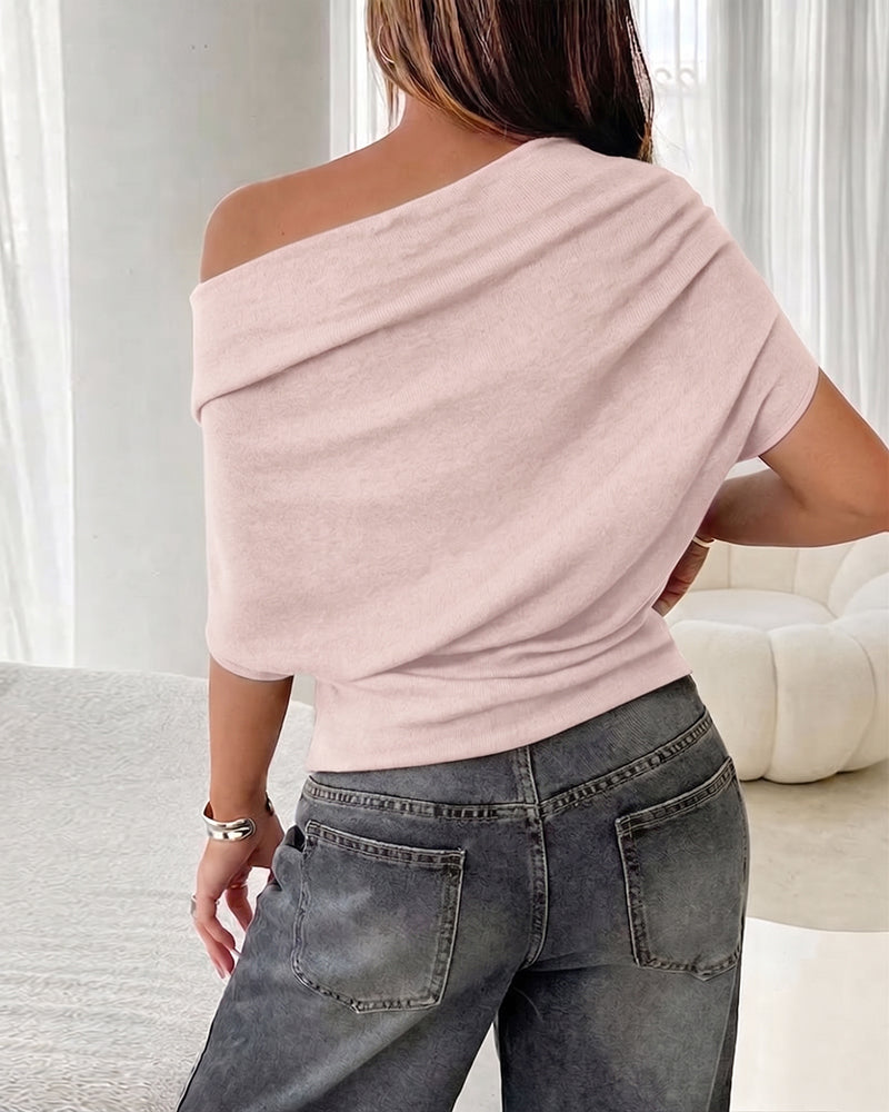Bluse Fledermausärmel Off-Shoulder Einfarbig