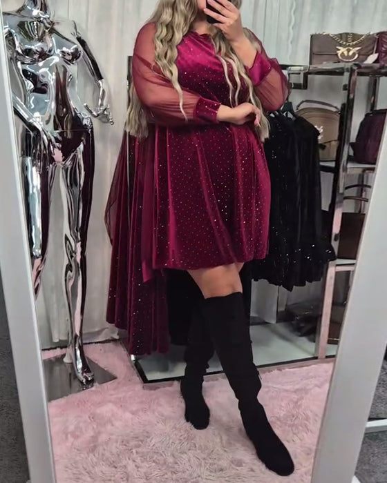 Kleid Mesh Langarm Elegant