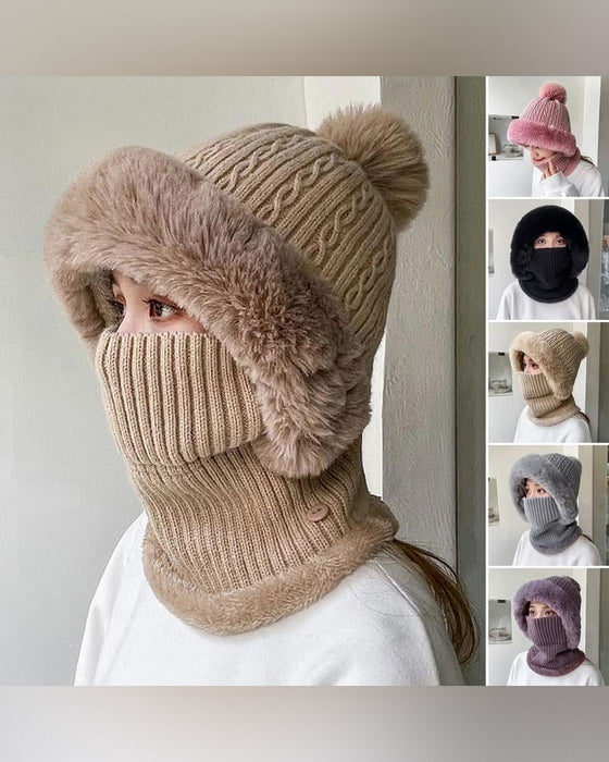 All-in-One Gestrickte Mütze Und Schal