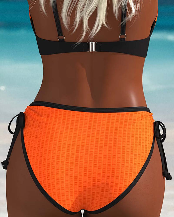 Bikini Kontrastfarbe Push-Up Kordelzug