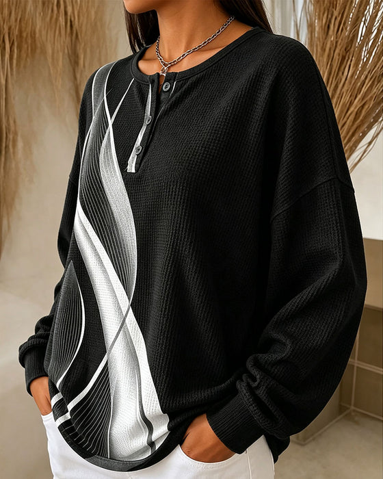 Sweatshirt Waffel Lässig Knopf