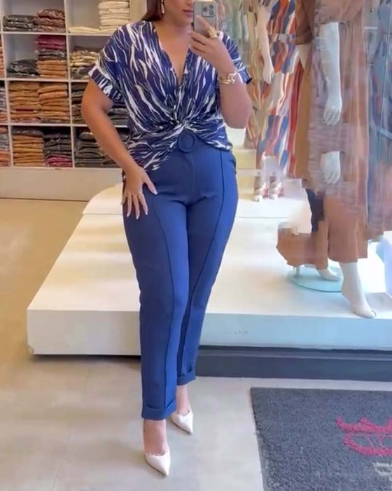 Bluse V-Ausschnitt Twist Druck