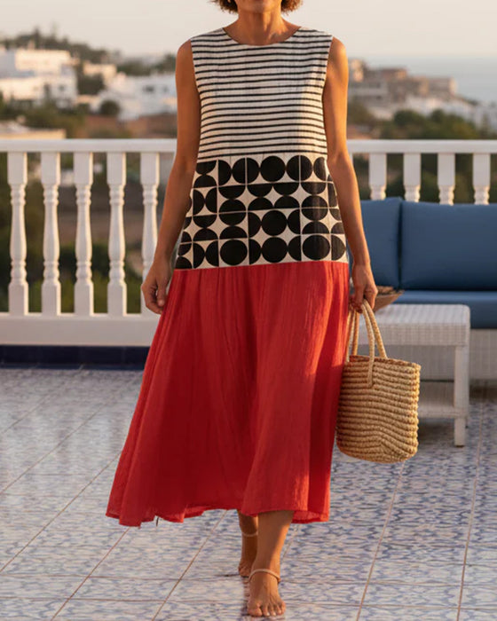 Kleid Geometrisch Druck Kontrast Ärmellos