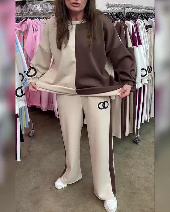 Set Kontrastfarbe Lässig Sweatshirt