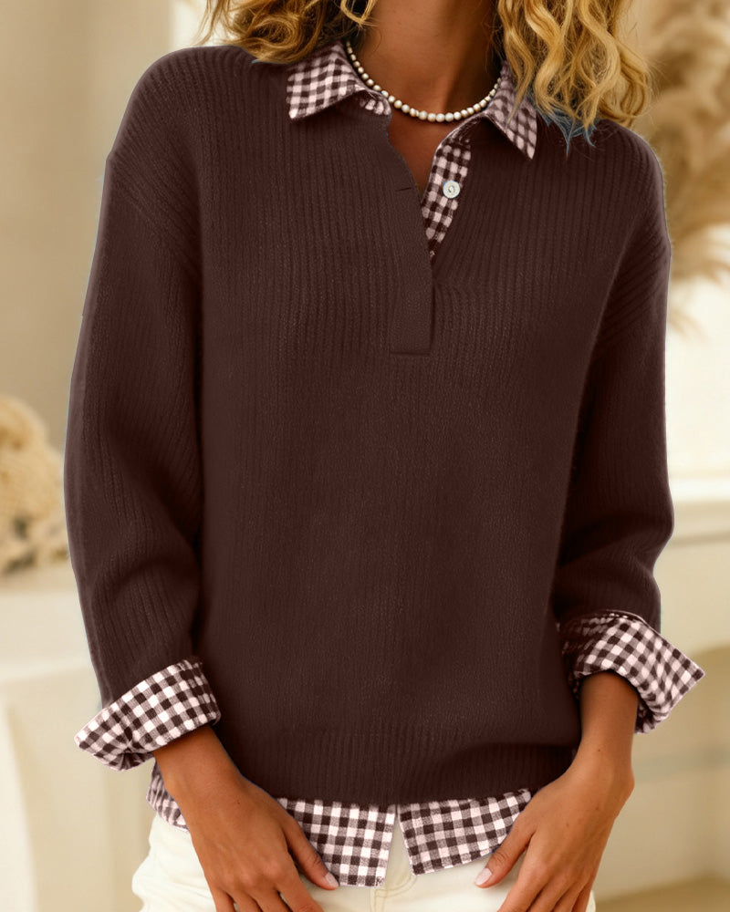 Unifarbener Pullover mit Karo-Patchwork