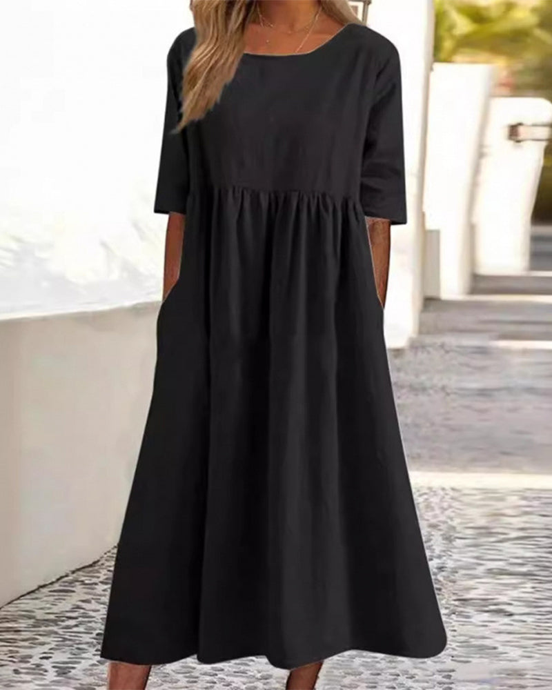 Kleid Kurzarm Tasche Gerafft