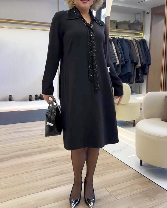 Kleid Langarm mit Kragen aus Patchwork