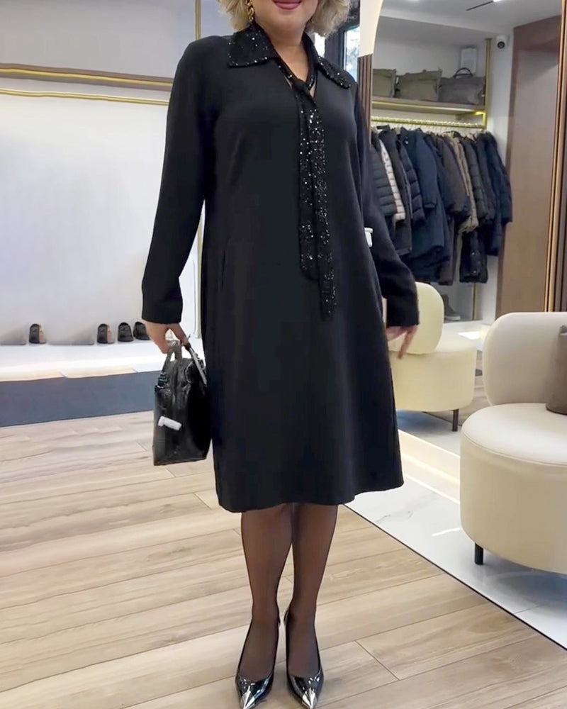 Kleid Langarm mit Kragen aus Patchwork