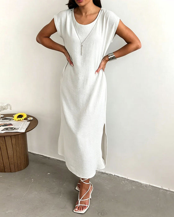 Kleid Midi Länge Schlitz Locker
