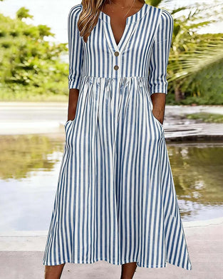 Kleid Blau Weiß Gestreift Dreiviertelarm