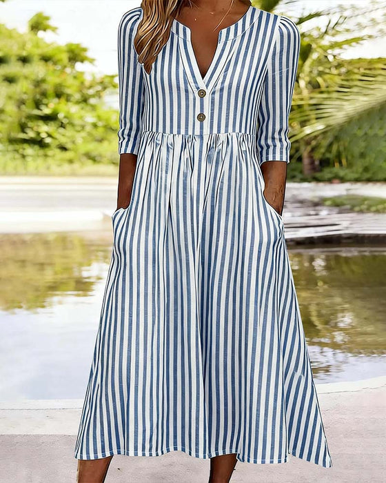 Kleid Blau Weiß Gestreift Dreiviertelarm