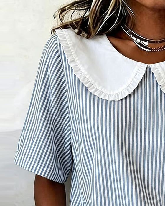 Bluse Gestreift Peter Pan Kragen Kurzarm