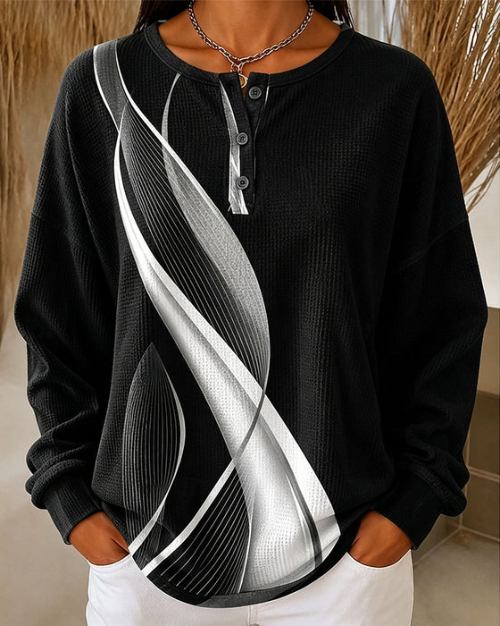 Sweatshirt Waffel Lässig Knopf